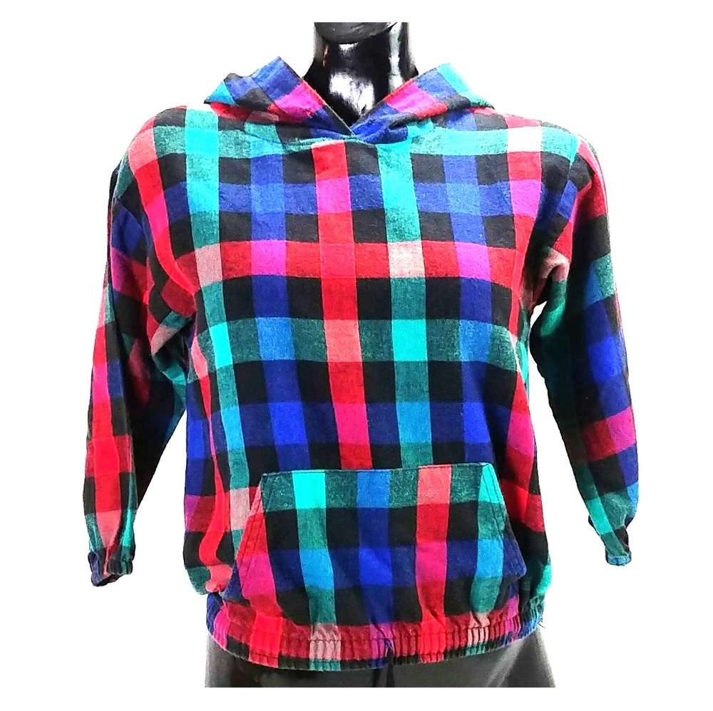 ILGWU Vintage Checkered Hoodie Girls Size Large